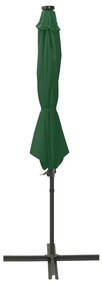 Guarda-sol jardim cantilever c/ poste e luzes LED 300 cm verde