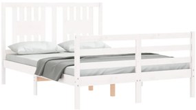Estrutura de cama de casal c/ cabeceira madeira maciça branco