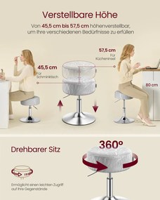 Banco para toucador com altura ajustável e rotação de 360°, cinzento
