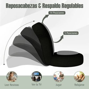 Cadeira de chão Cadeira de sofá com apoio para a cabeça e encosto ajustável Estrutura metálica resistente cinzento