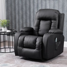 HOMCOM Cadeira de massagem Reclinável até 150° Cadeira de relaxamento com 8 pontos de massagem vibratória Função de aquecimento lombar Controle remoto 90x93x103 cm Preto