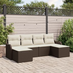 Conjunto de Sofá de Jardim vidaXL 6 Peças com Almofadas Castanho Ratta