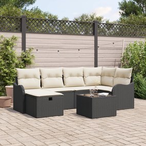 Conjunto de Sofá de Jardim de 7 Peças com Almofadas em Rattan Preto, S