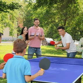 Mesa de Ping-Pong Dobrável com Rede Apoio para os Pés Ajustáveis e Estrutura de Aço para Interior e Exterior 274x152,5x76 cm Azul