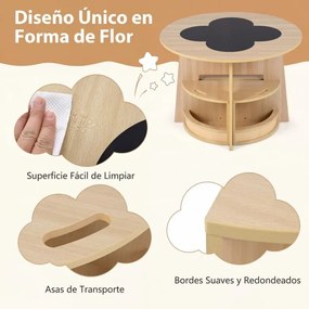 Conjunto de mesa e cadeiras para crianças de 5 peças: mesa redonda empilhável para crianças com bancos para atividades, economiza espaço, estilo natur