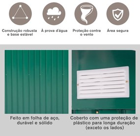 Abrigo de jardim Exterior de Aço com porta deslizante grande espaço de armazenamento 213x127x185 cm Verde
