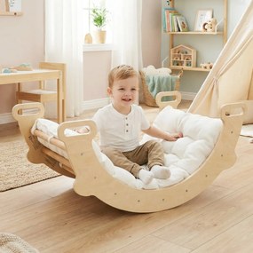 Arco de escalada infantil com almofada Escada Montessori 3 em 1 para trepar madeira para crianças Ginásio de escalada natural