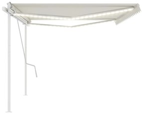 Toldo retrátil manual com luzes LED 5x3,5 m cor creme