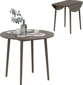 Mesa de jantar dobrável com 2 abas, mesa redonda extensível para 4 pessoas, pés em madeira Ø 89 x 73,5 cm, cinzenta