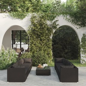 vidaXL 9 pcs conjunto lounge de jardim c/ almofadões vime PE preto