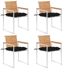 vidaXL Cadeiras de jardim c/ almofadões 4 pcs madeira de teca maciça