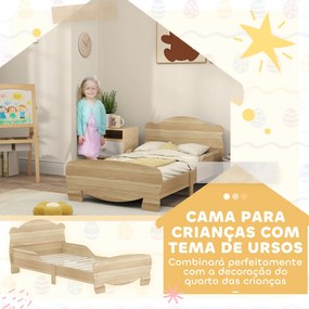 Cama para Crianças +3 Anos Cama Infantil de Madeira Cabeceira em Forma de Urso 143,5x80x55 cm Madeira