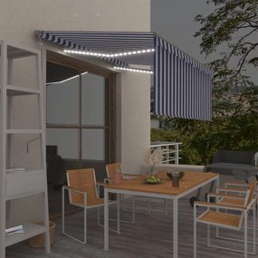 vidaXL Toldo automático c/ estore/LED/sensor vento 3x2,5m azul/branco