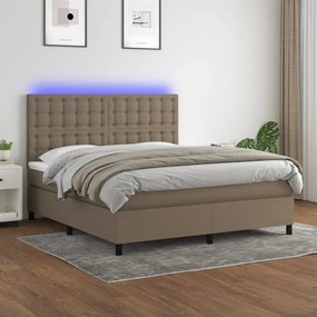 vidaXL Cama box spring colchão/LED 160x200 cm tecido cinza-acastanhado