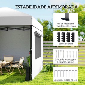 Tenda Dobrável 3x3 m Pop-up com 3 Paredes Laterais 2 Janelas em Malha UPF50+ Altura Ajustável 3 Níveis Branco