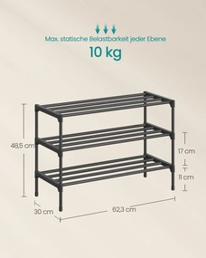 Sapateira em metal  3 níveis 62,3 x 30 x 55 cm, empilhável preta