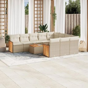 11 pcs conjunto sofás de jardim c/ almofadões vime PE bege