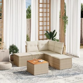 6 pcs conjunto de sofás p/ jardim com almofadões vime PE bege