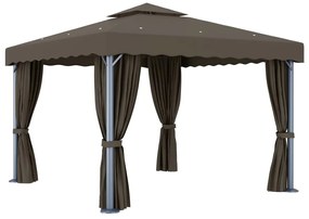 Gazebo com cortinas e cordões de luzes LED 3x3 m cinza-acastan.
