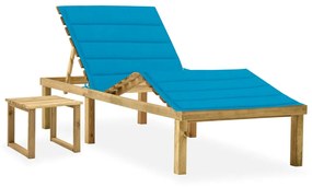 vidaXL Espreguiçadeira de jardim com mesa e almofadão pinho impregnado