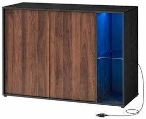 Aparador com iluminação Led e tecnologia Toolless 39 x 100 x 71 cm cor nogueira natural e preto