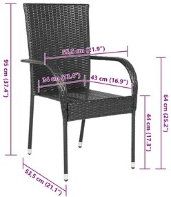 Cadeiras de exterior empilháveis 6 pcs vime PE preto
