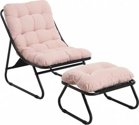 Poltrona lounge de exterior com puff, almofada acolchoada, tecido sling, estrutura em aço, Rosa| AOSOM Portugal