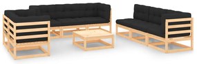 9 pcs conjunto lounge de jardim c/ almofadões pinho maciço