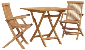 Conjunto Bistro de 3 Peças Dobrável para Jardim de Madeira Sólida de A