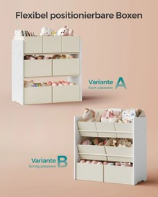 Estante para crianças com 7 caixas de arrumação em tecido não tecido 29,5 x 62,5 x 60 cm branco e bege