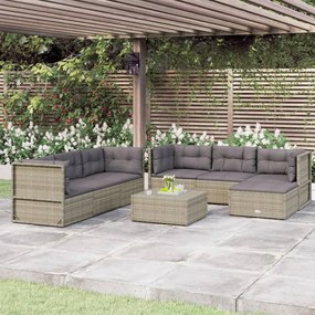 vidaXL 7 pcs conjunto lounge de jardim c/ almofadões vime PE cinzento