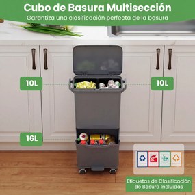 Caixote do lixo de 36 litros com 2 cubos e autocolantes para triagem de lixo 42 x 29 x 74 cm (C x L x A) Contentor de resíduos com rodas, modelo unive