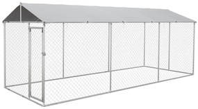 Canil de Exterior para Cães Parque para Cães com 1 Porta Estrutura de Aço Toldo Impermeável e Anti-UV 600x230x230 cm Prateado