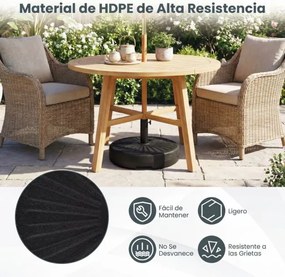 Base redonda para guarda-sol de pátio 51 cm metálica, Preenchível com água ou areia até 27 kg, com 2 acopladores para jardim, piscina preta