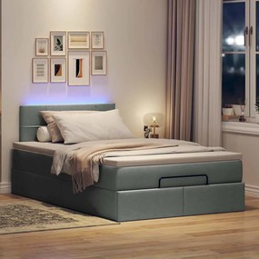 Cama otomana com colchão&amp;LEDs 120x200 cm tecido cinzento escuro