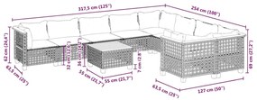 10 pcs conjunto de sofás p/ jardim com almofadões vime PE bege