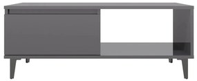 Mesa de centro 90x60x35 cm contraplacado cinzento brilhante