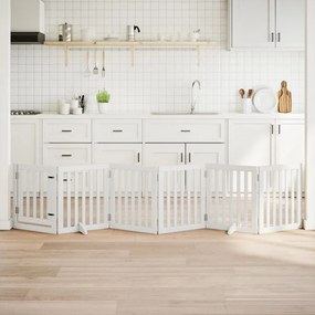 vidaXL Portão p/ cães com porta dobrável 6 painéis 300 cm álamo branco
