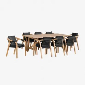 Conjunto De Mesa Retangular (200x100 Cm) E 8 Cadeiras De Jardim Em Madeira De Acácia Dubai Cinza Grafito & Castanho Acácia Rústico - Sklum