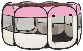 Parque dobrável p/ cão c/ saco de transporte 125x125x61cm rosa