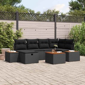 Conjunto de Sofá de Jardim vidaXL de 7 Peças com Almofadas Preto Polirattan
