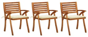 vidaXL Cadeiras de jantar jardim c/ almofadões 3 pcs acácia maciça