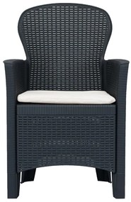 Cadeiras jardim + almofadão 2pcs plástico antracite aspeto vime