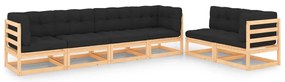 6 pcs conjunto lounge de jardim c/ almofadões pinho maciço