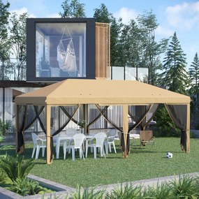 Tenda para Festas 6x3 m Tenda de Jardim com 6 Mosquiteiros Bolsa de Transporte e Estrutura de Aço para Campismo Festas Bege