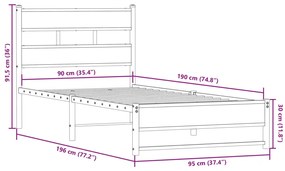 Estrutura de cama sem colchão 90x190 cm metal carvalho fumado