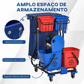 Carro de Limpeza Profissional com Balde Duplo Removível de 18 Litros E