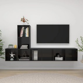 vidaXL 3 pcs conjunto de móveis de TV contraplacado preto brilhante