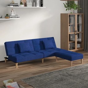 Sofá-cama 2 lug. c/ duas almofadas e apoio de pés tecido azul