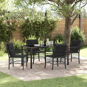vidaXL Conjunto de Jantar de Jardim de 5 Peças com Almofadas Preto Rattan Sintético
